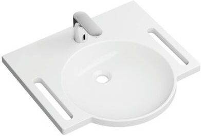 Hewi Mineralguss-Waschtischset 950.19.006 mit elektronischer Waschtischarmatur AQ1.12S20040, mit Hahnloch, ohne Überlauf, weiß