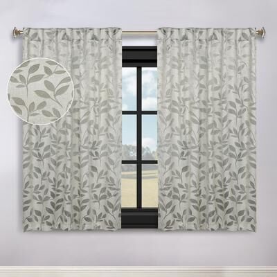 Superior Leaves Back Tab Curtains Room Darkening Machine Washable, Set of 2