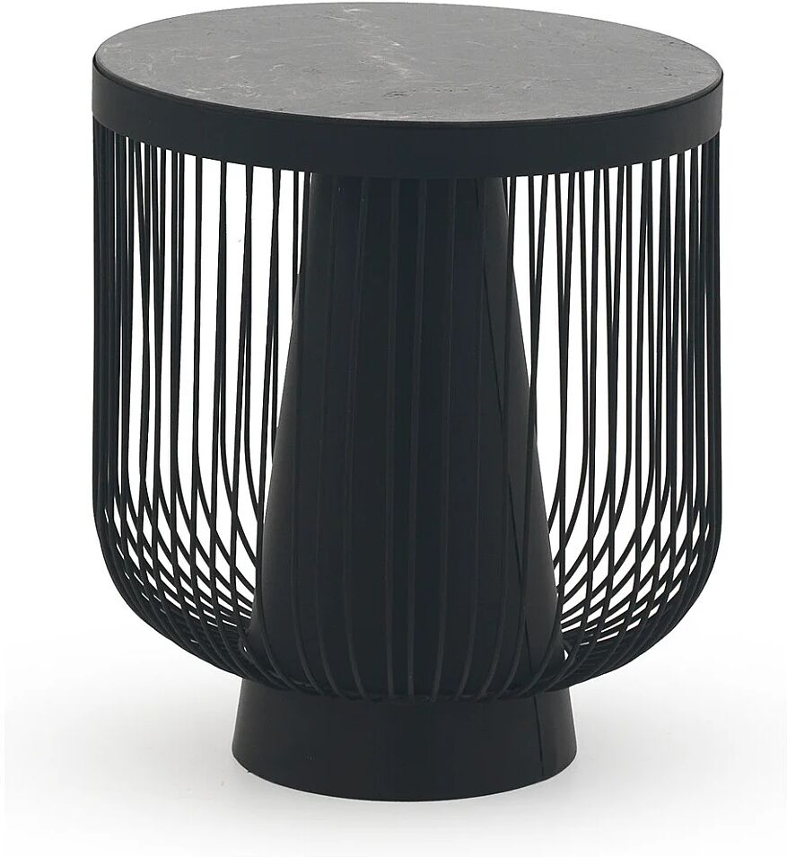 Mesa auxiliar de metal y mármol, color negro