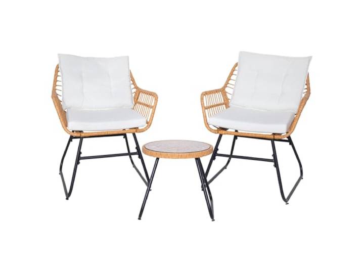 SVITA Amalfi Rattan Sitzgruppe Outdoor Gartenlounge Sitzgruppe 2 Personen Balkonset 3-TLG. Gartenmöbel Set inkl. Kissen Bistroset Polyrattan Natur
