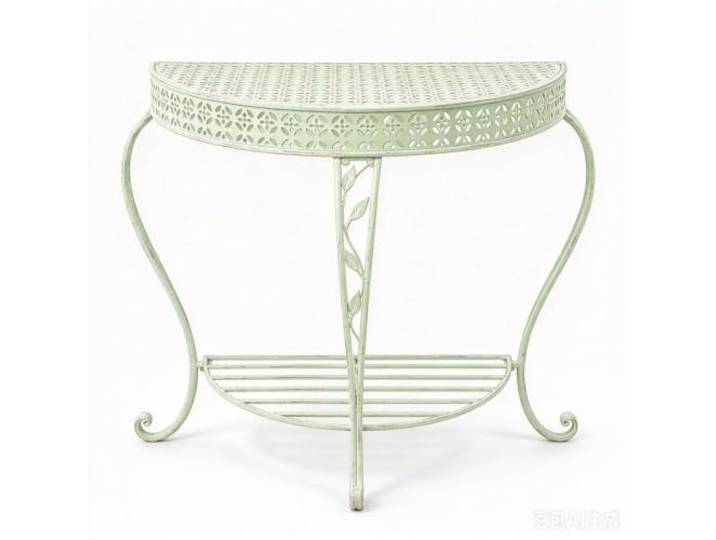 MMleYN Halbmond Konsole Flurtisch Aus Eisen Wetterfest Garten Veranda Tisch 2 Etagen Schmiedeeisen Platzsparend Halbrund Multifunktionaler Flurtisch(Green)