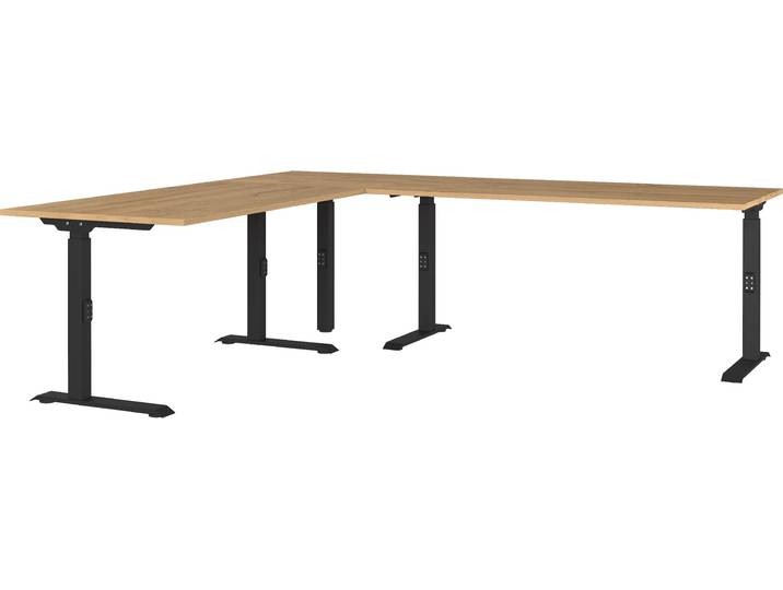 Eckschreibtisch GERMANIA GW-Agenda , schwarz (grandson, eiche, nachbildung, schwarz, schwarz, grandson, eiche, nachbildung), B:240cm H:91cm T:220cm, Tische, Eckschreibtisch, höhenverstellbar, verfügbar in verschiedenen Massen