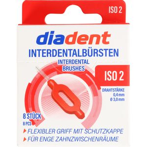 diadent Interdentalbürsten Rot, ISO-Größe 2, Ø 0,45 mm, für kleine Zahnzwischenräume, 8 Stück