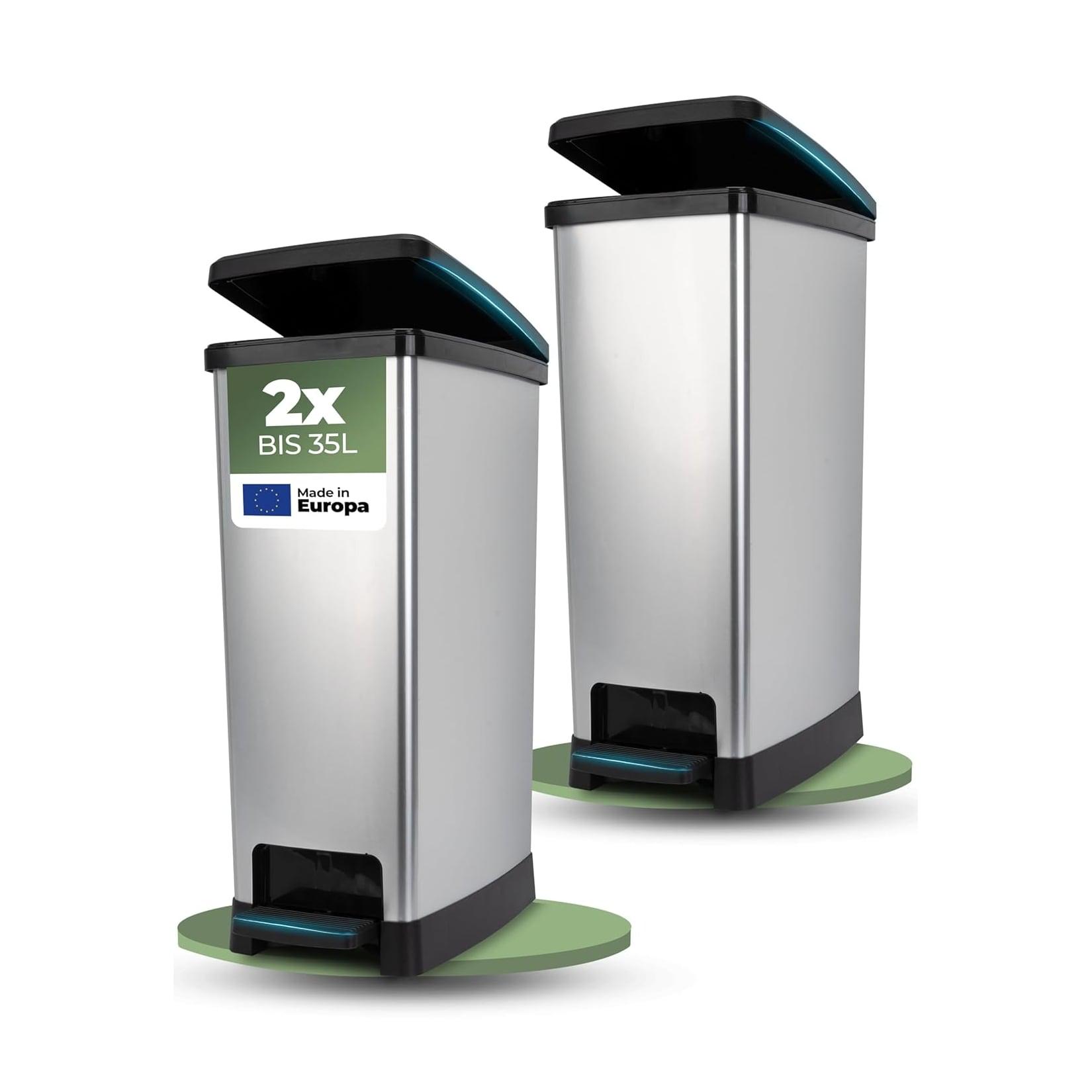 Novaliv 2x Großer Mülleimer mit Deckel - 35L Tretmülleimer mit Soft-Close-System - Stabiler Abfalleimer mit Deckel & Fußpedal - Geruchsdichter Mülleimer Küche u.v.m - Treteimer Müllbehälter
