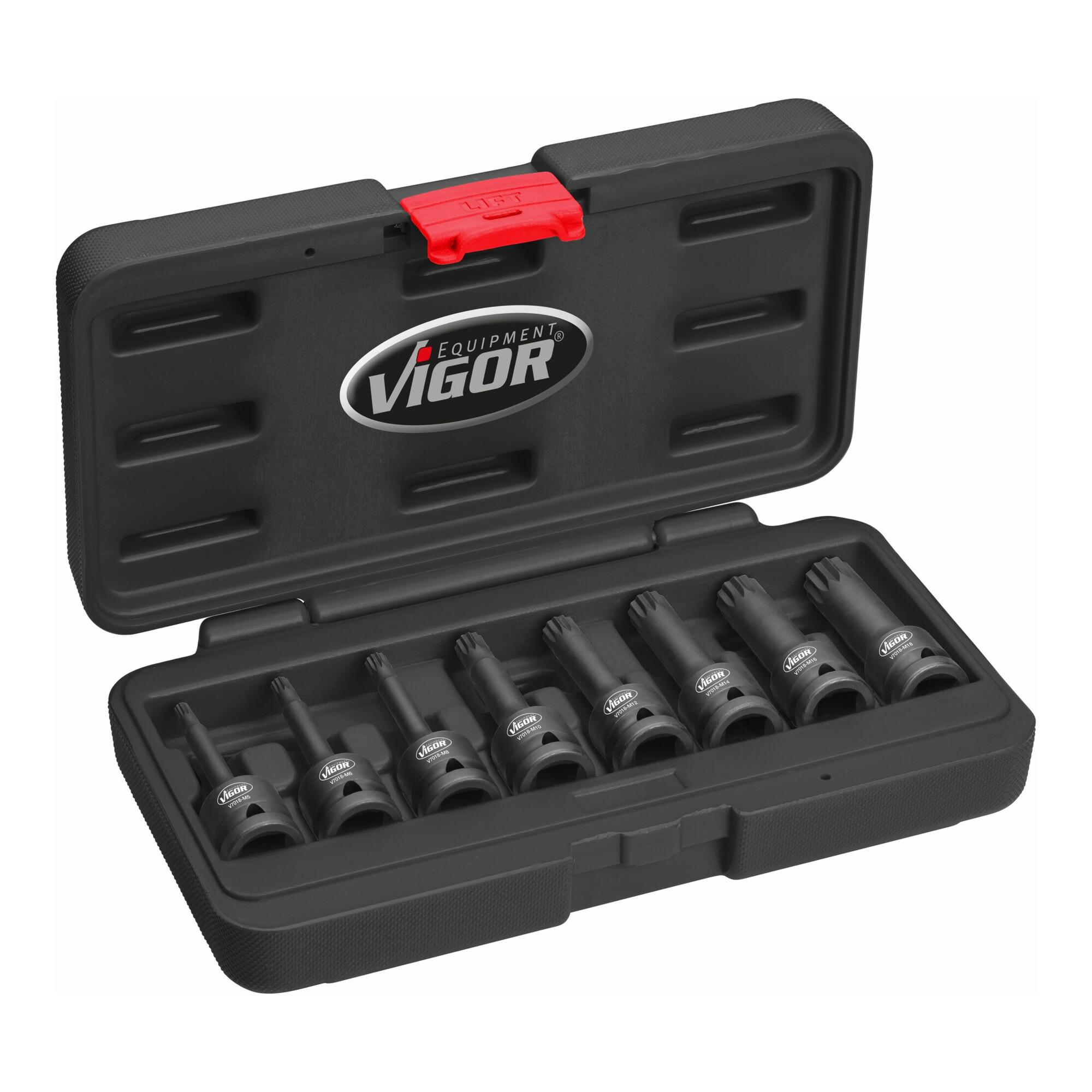 VIGOR Kraft-Schlagschrauber-Einsatz-Sortiment für Innenvielzahn Profil (XZN) V7018)