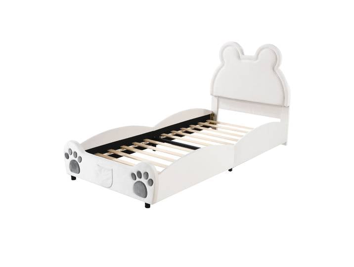 Lit Enfant Rembourré En Forme D’ours 90 X 200 Cm Blanc Homvra