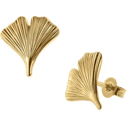 trendor 75723 Damen Ohrringe Gold auf Silber 925 Ohrstecker Ginkgo-Blatt