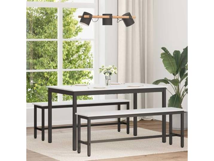 Esstisch Weiß 140 x 80 x 75 cm Massives Kiefernholz Metallbeine,rechteckige Tischplatte,Esszimmer,Küche,einfache Montage,pflegeleicht