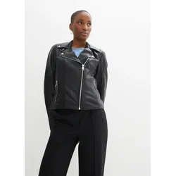 bonprix Bikerjacke aus Nappaleder, schwarz, Gr.48, Biker-Lederjacke aus hochwertigen Glattleder, aus Nappaleder
