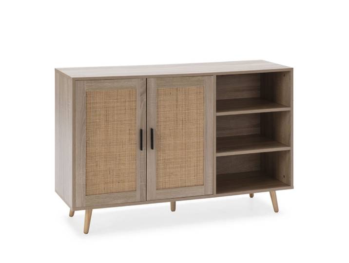 Buffet 2 portes et 3 niches couleur chêne, 120 cm largeur