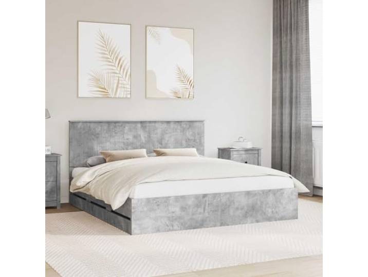 RJPLMFV Bettgestell, 180 x 200 cm, Holz, Technik, Betongrau Freistehend, inklusive Latten, versteckte Aufbewahrung, einfache Reinigung