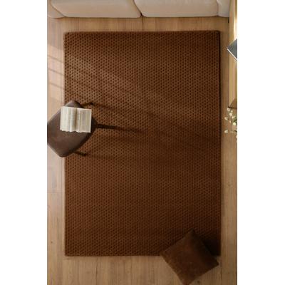 Teppich WECON HOME "Castello THREE", braun, B:160cm H:7mm L:230cm, Schurwolle, Teppiche, Teppich, Schurwolle, Kurzflor mit Hoch-Tief-Effekt, Wohnzimmer, Punktmuster