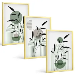 BILDER SET 3er Set - 40x60 cm Goldrahmen - Boho-Pflanzenkompositionen