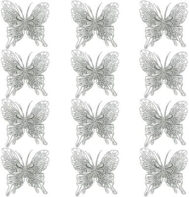 Discount Dollar Deals Glitter Hollow Butterfly Decor, Christmas Tree Butterfly, Tree Hanging Decor Home, New Year Navidad Decoration sliver 11.5cm