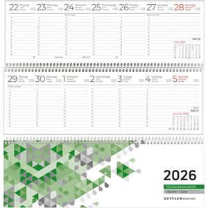 Zettler Tischkalender 146, grün, Wochenkalender quer, 1 Woche = 1 Seite, 30 x 10 cm, Jahr 2026