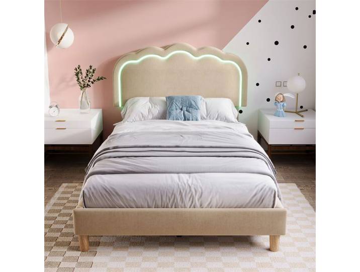 Lit adulte rembourré - YEHTOKHOME - 90 x 190 cm - LED multicolore - Tête de lit réglable