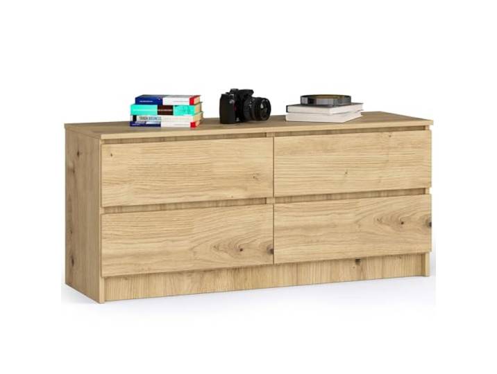 AKORD Kommode K 120 cm 4 Schubladen für Wohnzimmer Schlafzimmer Arbeitszimmer Modernes Funktionales Design Laminatplatte 16 mm Farbe Eiche Artisan