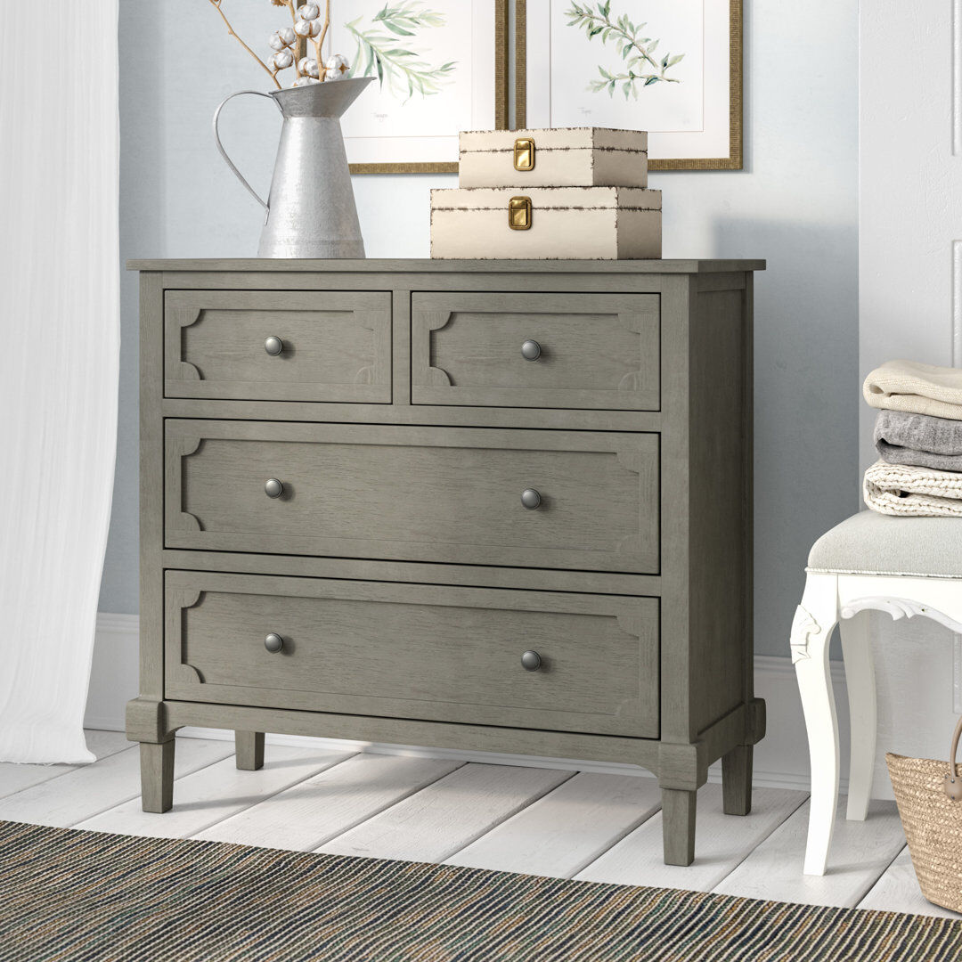 Lark Manor Jace Solid Wood 80 cm W Chest of 4 Drawers Grey 74.93cm H X 80cm W X 34cm D