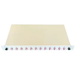 DNTP 19" 1HE Spleissbox RAL7035 ausz. mit 12x LCd Kupplungen erikaviol. MM OM4