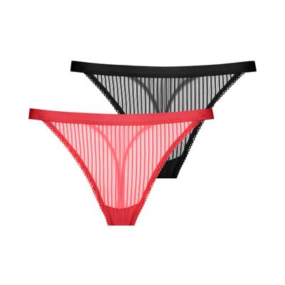 String DORINA "Lamina", Damen, Gr. S, Netz, schwarz (coral, schwarz), Netz, Obermaterial: 90% Polyamid, 10% Elasthan, körpernah, Unterhosen String, Mit gestreiftem Netzbesatz