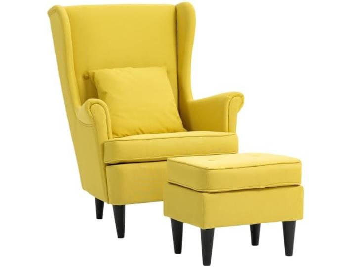 HOMCOM Ohrensessel mit Hocker Sessel mit Leinenoptik Lendenkissen Gelb Loungesessel, Modern Relaxsessel mit Armlehne, für Wohnzimmer Schlafzimmer