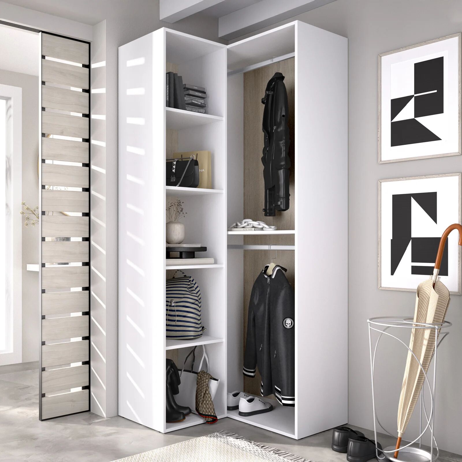 garneroarredamenti Cabina armadio angolare 85x205h cm bianco rovere Vixa
