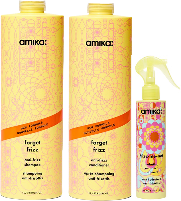 Amika Forget Frizz Shampoo 1000ml, Forget Frizz Conditioner 1000ml & F