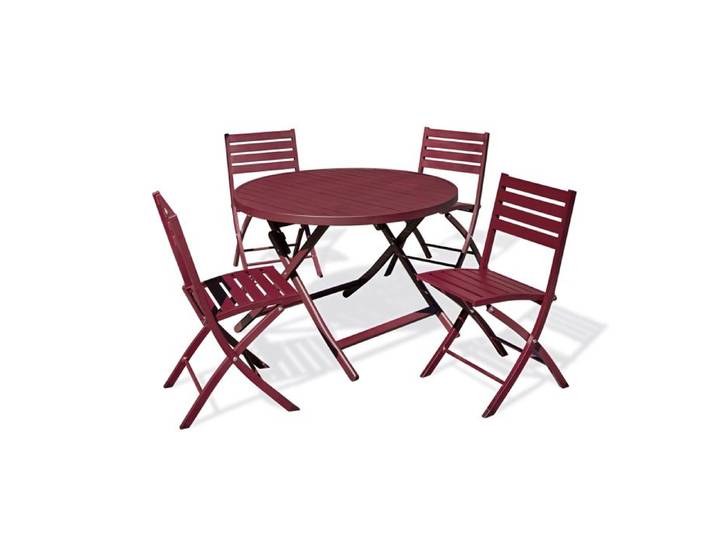 Ensemble repas de jardin rond en aluminium (4 places) - Rouge carmin - MARIUS