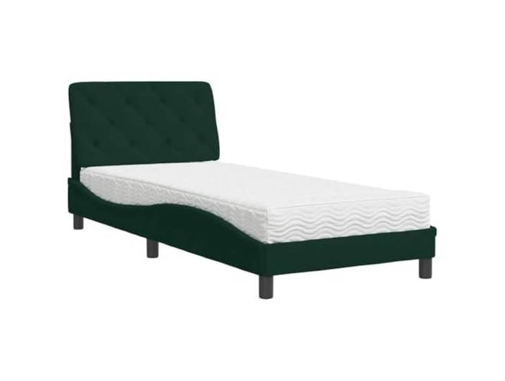 PUGYNBK Bett mit Matratze aus Samt, Dunkelgrün, 90 x 190 cm Polyurethanschaum 22D, Härte H2/H3, Kopfteil inklusive, Lattenrost