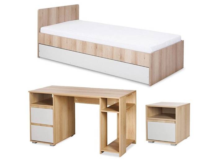 DALIA Chambre enfant adolescent avec lit chevet Bureau Hêtre