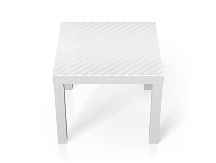 DEQORI Glastisch weiß klein 55x55 cm Motiv Diagonale Erhebungen ausgefallener Beistelltisch aus Glas Hochglanz Couchtisch fürs Wohnzimmer moderner Couch Tisch mit Design