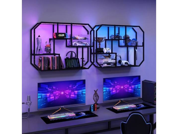 PULUOMIS Étagère Murale avec Éclairage LED RVB 5 Niveaux de Rangement Étagère Flottante pour Jeu Salon Cuisine 85 cm