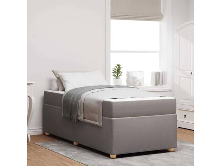 Holzwerkstoff Bettgestell Modern Schlafzimmer 100 x 200 cm Taupe Bettrahmen mit Matratze Taupe 100x200 cm Stoff Einzelbett Gestell mit Taschenfederkern Matratze Lattenrost Stabil Modern