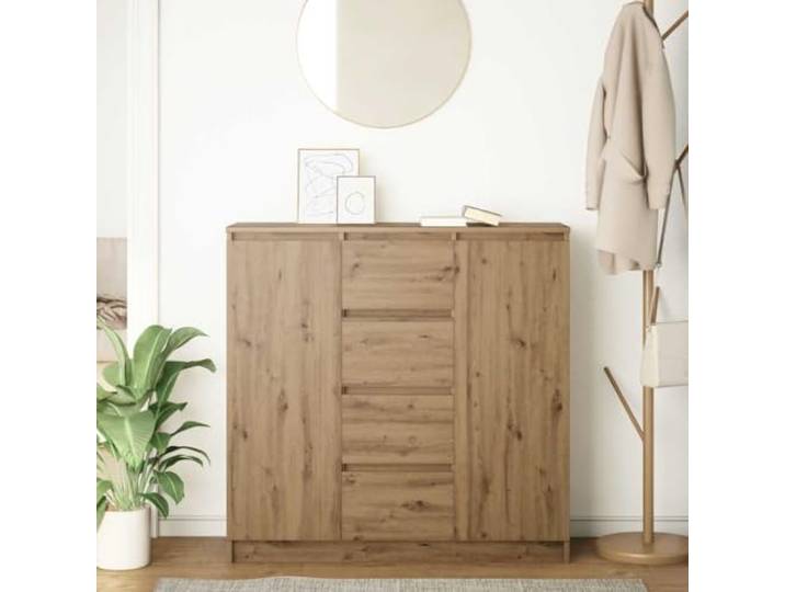 KTHLBRH Sideboard mit Schubladen Eiche Handwerk 100,5 x 35 x 98,5 cm Stabiles technisches Holz, 2 Türen, 4 Schubladen, 4 Einlegeböden, robuste Platte, einfache Reinigung