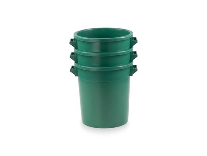 35 Liter Kunststofftonne mit Griffen + Deckel, stapelbar, Stabiler Eimer, Plastiktonne, Rundbehälter, Universaltonne, Allzweckeimer, Vorratstonne, Futtertonne, Mülltonne, 3X Grün