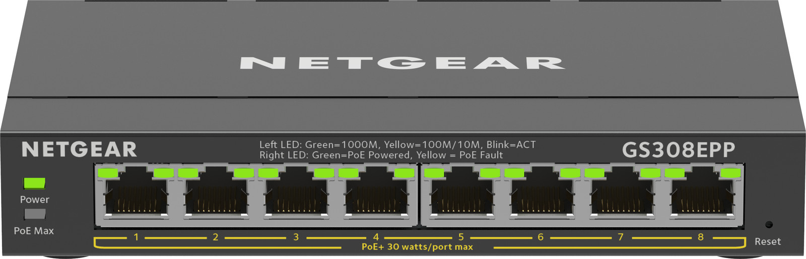 Netgear GS308EPP 8-Port Gigabit Ethernet High-Power PoE+ Plus Managed L2/L3 Switch - Zwart