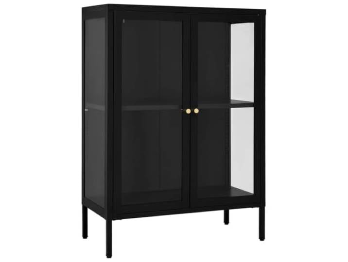 GHVBNMF Sideboard Schwarz 75x35x105 cm Metallschrank mit Glastür Elegante Anrichte aus pulverbeschichtetem Stahl für Wohnzimmer und Schlafzimmer mit verstellbaren Einlegeböden