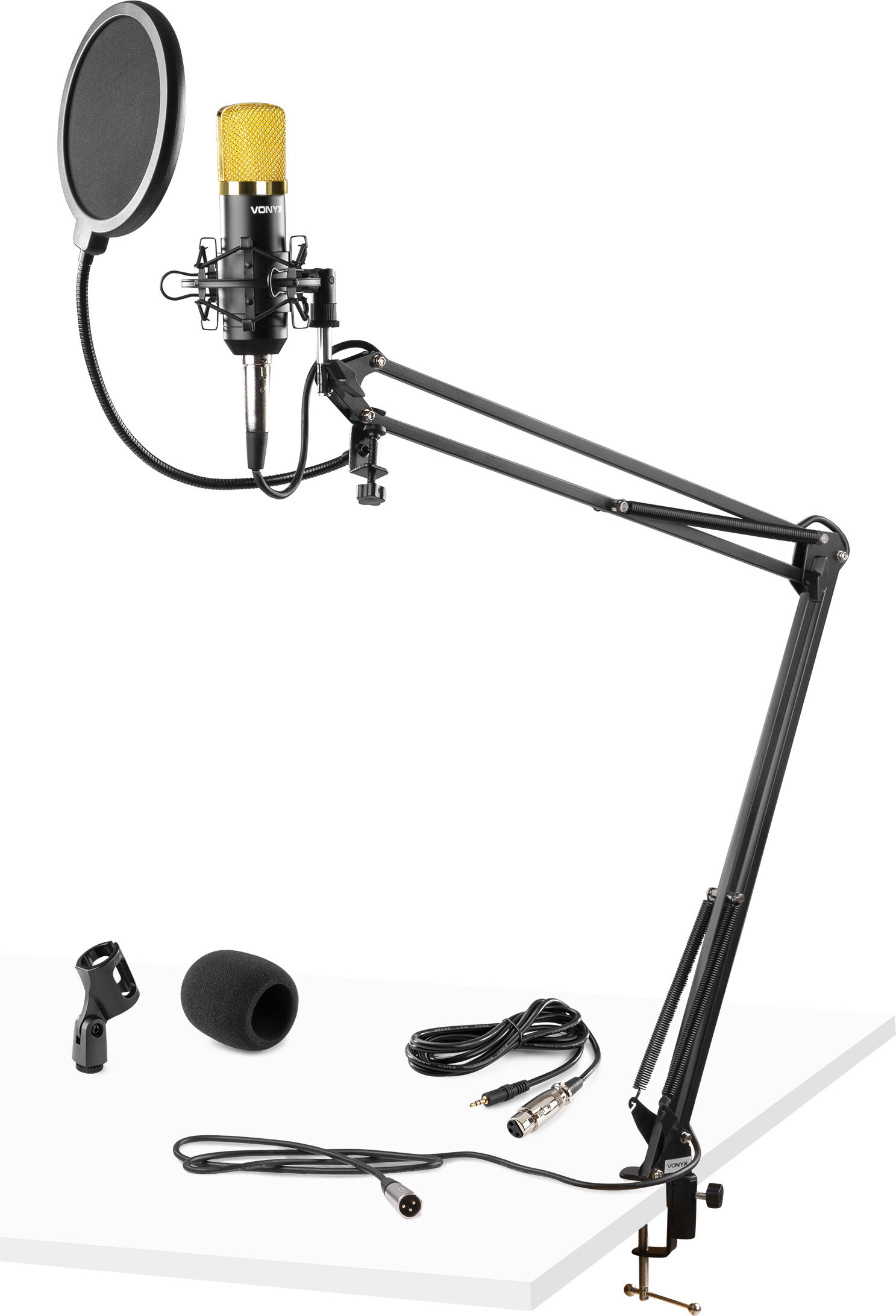 Vonyx Cms400b Studio Set / Kondensatormikrofon Mit Stativ Und Poppfilter