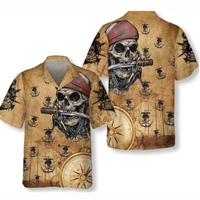Herren Grafikdruck Piratenkostüme Hemd Sommer Hawaiian Shirt Kurzarm Hemd Umlegekragen Casual Hawaiian Gelb Druck Button-Down Kleidung Bekleidung Tropische Mode Hawaiian Soft