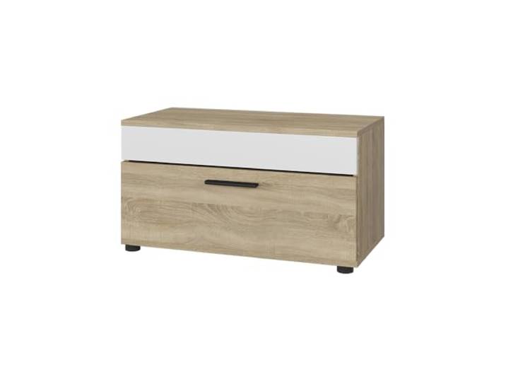 Vicco Wohnzimmerschrank Berno, Sonoma/Weiß, 70.8 x 38.9 cm mit Klapptür, geeignet zur Aufbewahrung von Büchern und Ordnern