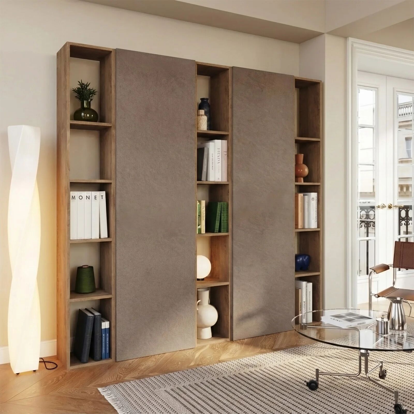 garneroarredamenti Libreria mobile multiuso scarpiera dispensa 195x186h rovere scuro marrone bronzo Sunset 1003