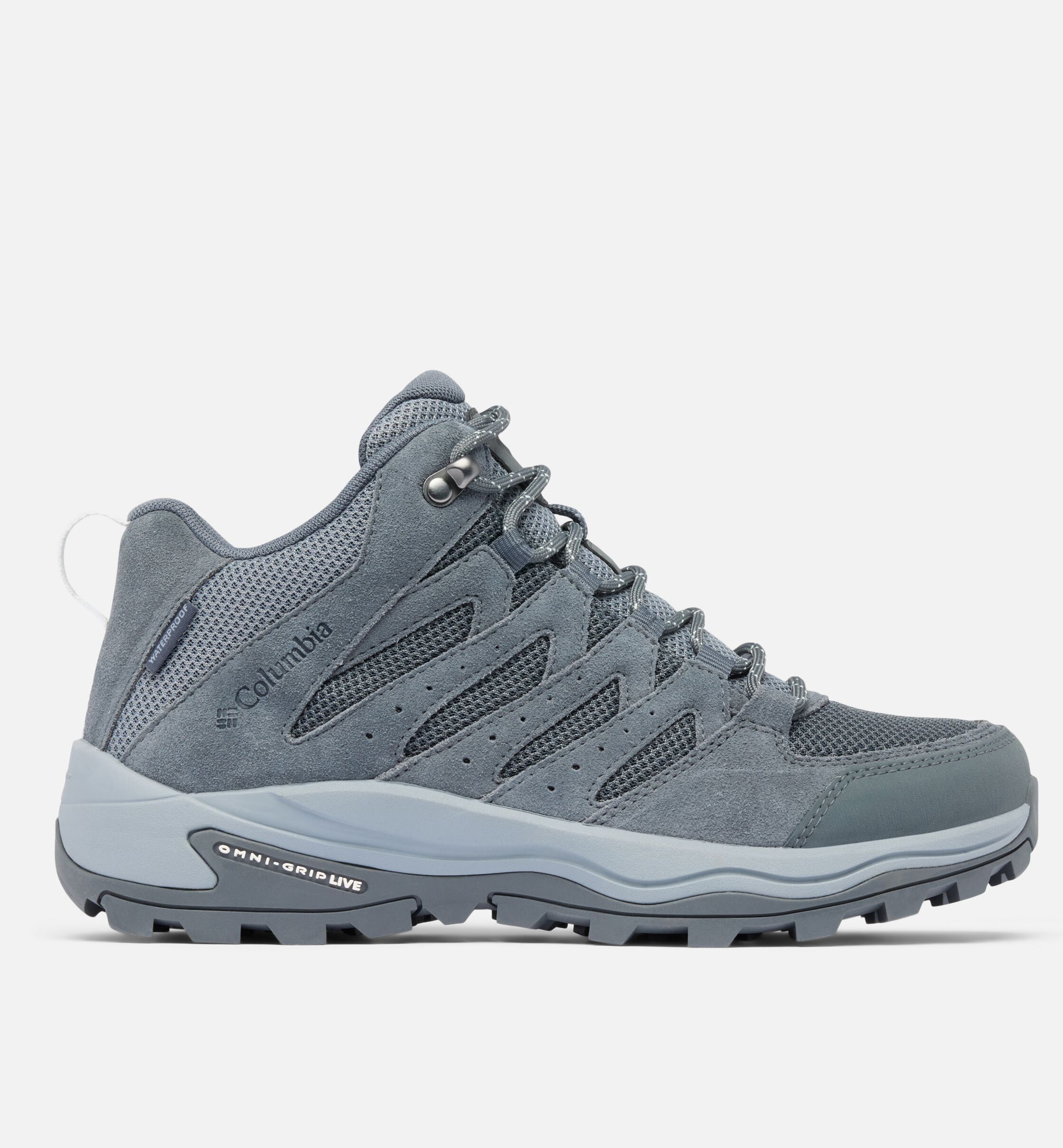 Wanderschuh COLUMBIA "REDMOND™ IV MID WATERPROOF", Damen, Gr. 38,5, grau (graphite, tea light), Mesh, Synthetik, Schuhe Wanderschuh, wasserdicht graphite, tea light 38,5