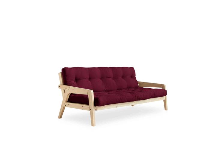 Banquette ajustable GRAB en pin massif naturel avec matelas futon bordeaux 130x190