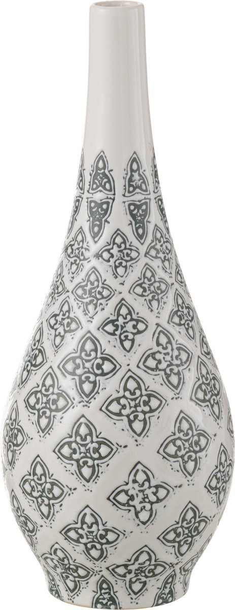 J-Line vaas Kousa Peer - Porselein - Blauw/Wit - Hoogte: 43 cm