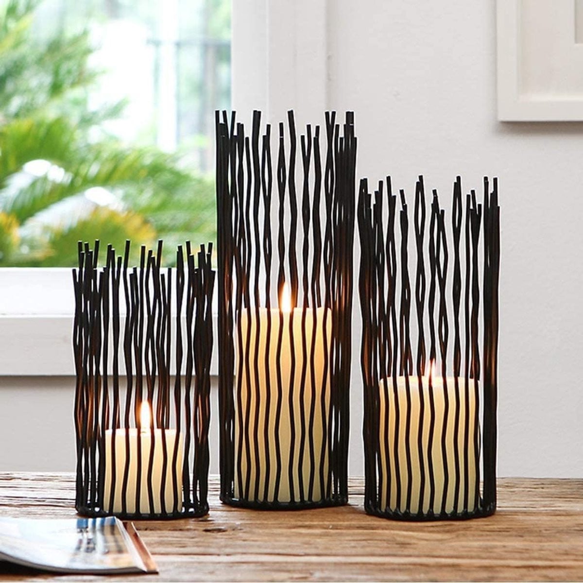 Omgoods - Set van 3 metalen kaarsenhouders voor tafeldecoratie