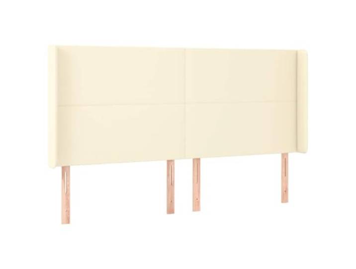 KTHLBRH Kopfteil aus Kunstleder, cremefarben, 163 x 16 x 118/128 cm Fleckenabweisendes Kunstleder, Beine aus Massivholz, höhenverstellbar, Schaumstoffpolsterung