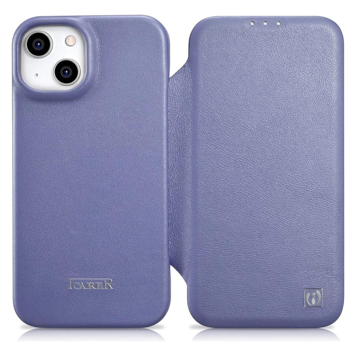 iCarer CE Premium Leder Folio Hülle für iPhone 14 Plus Magnetische Flip Leder Folio Hülle MagSafe Li (Apple iPhone 14 Plus) (WMI14220715-LP)