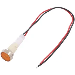 LED Signalleuchte, flach, 230V, Ø10mm, mit Leitungen - Farbe: gelb