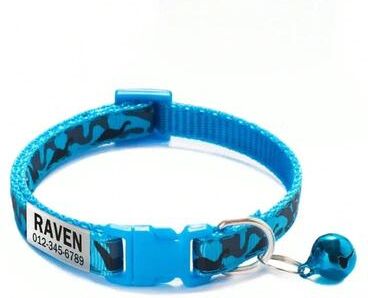 Uplift Picks Personalized Camouflage Cat Collar With Name ID Tag blue 19 32 Cm