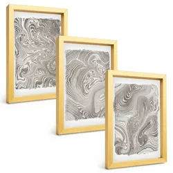 BILDER SET 3er Set - 20x30 cm Goldrahmen - Moderne Formen Malerei
